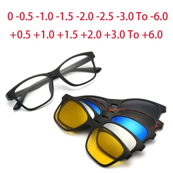 2246 Magnet Clip Square Frame Myopia Glasses 0 -0.5 -1.0 -2.0 To -6.0 , Hyperopia Sunglasses +0.5 +1.0 +2.0 To +6