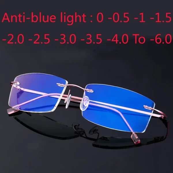 Customize Coating Frameless Myopia Glasses Anti Blue Light Prescription Computer Eyeglasses 0 -0.5 -1 -1.5 -2 -2.5 -3 -4 -5 -6
